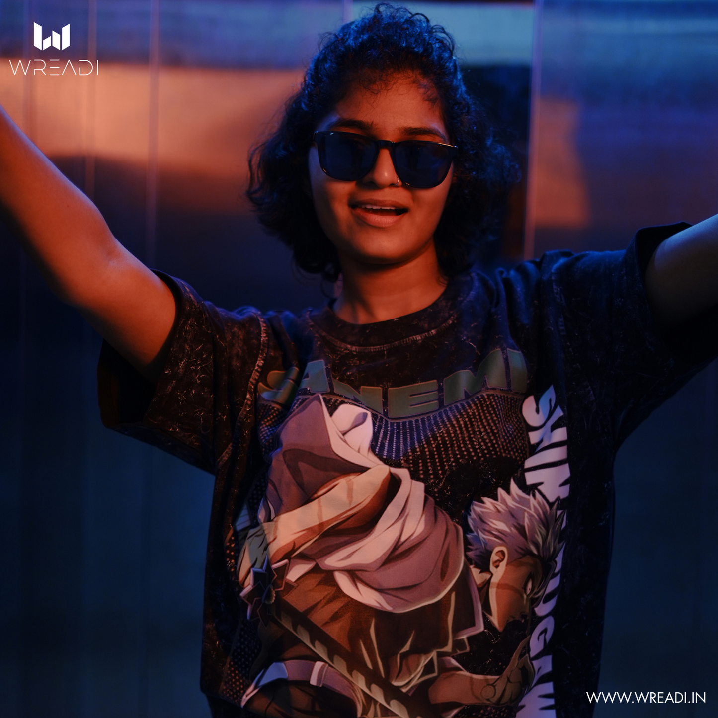 SANEMI Anime Printed Acidwashed Oversized T-shirt